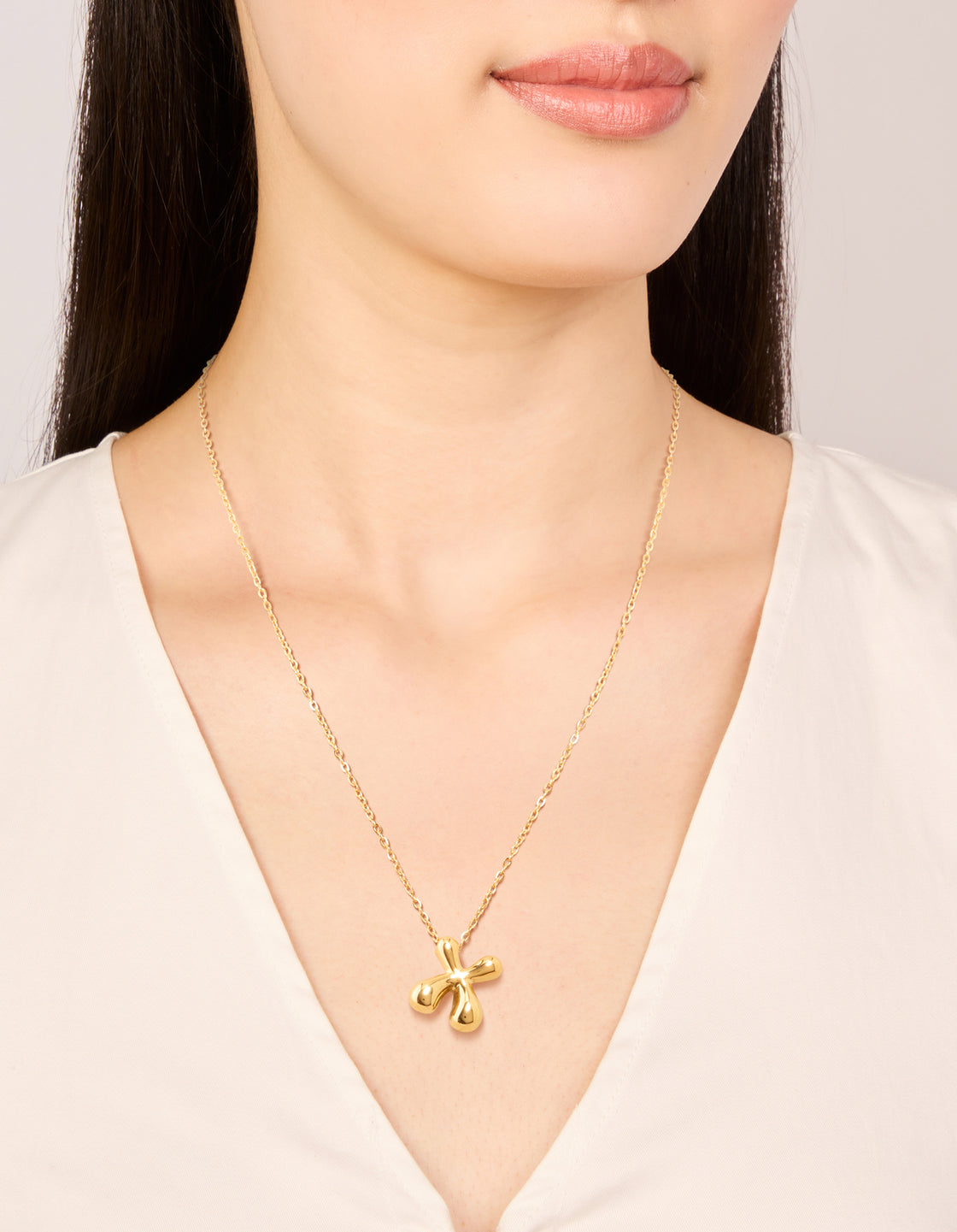 Waterproof Gold Plated Stainless Steel Large Bubble Letter X Necklace