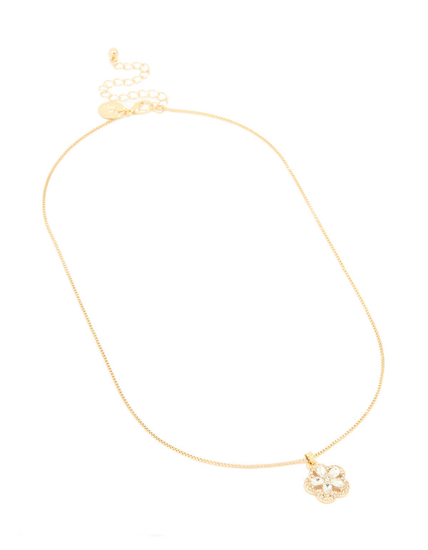 Gold Plated Diamante Flower Pendant Necklace