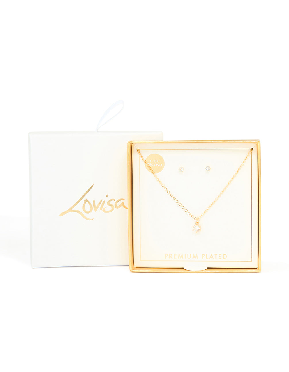Gold Plated Cubic Zirconia Mini Pendant Necklace & Stud Earrings Set