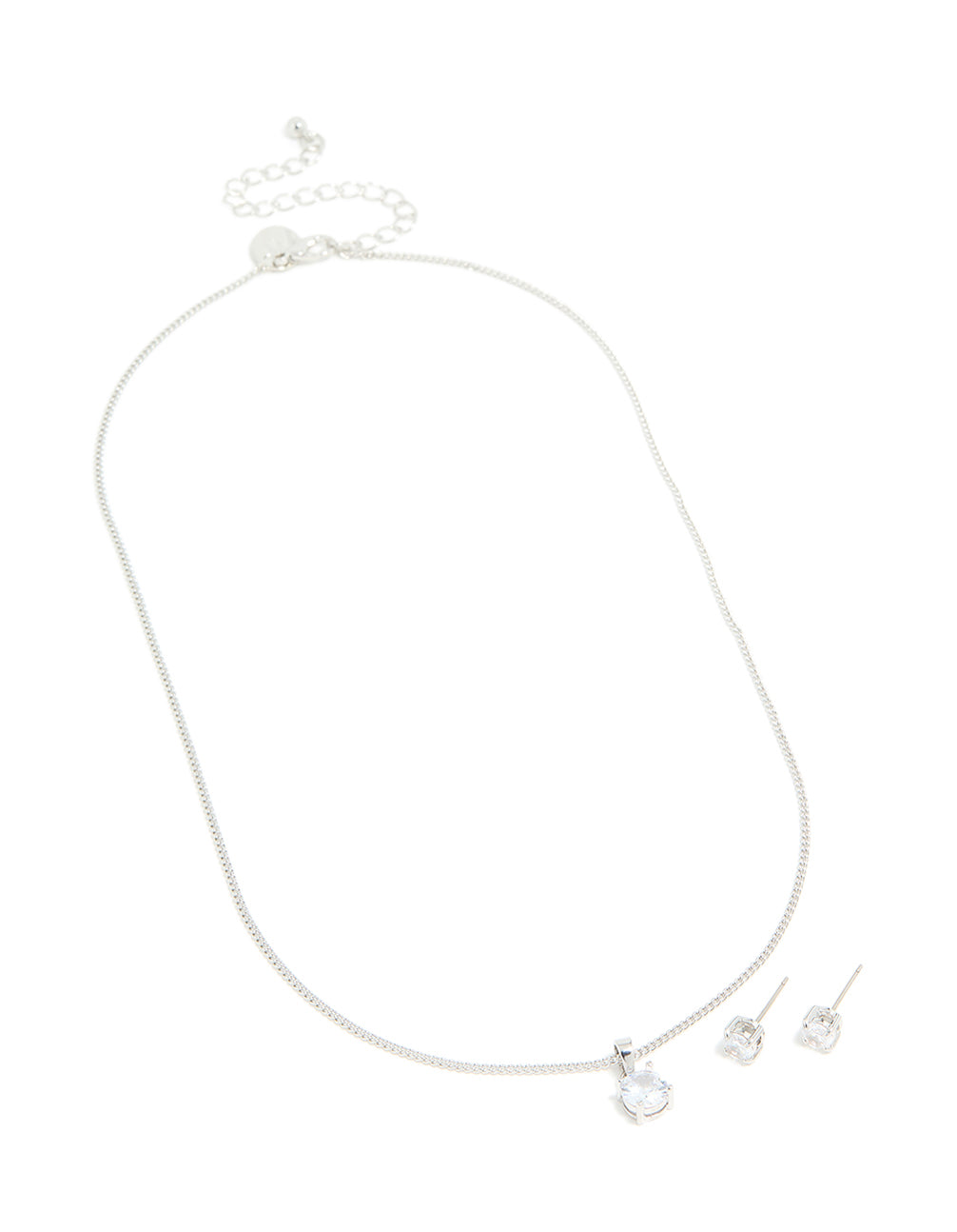 Silver Cubic Zirconia Solitaire Necklace & Earrings Set
