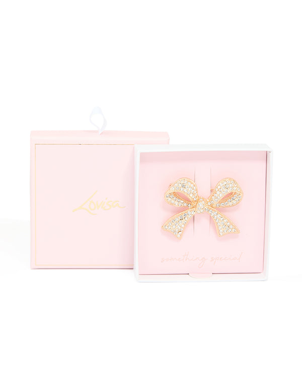 Gold Diamante Cluster Bow Brooch