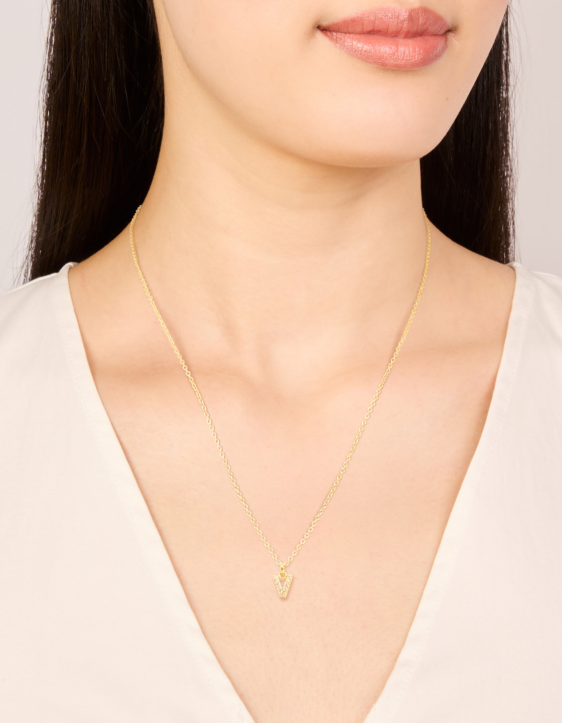 Gold Plated Cubic Zirconia Letter V Necklace