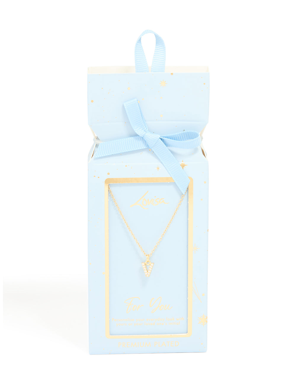 Gold Plated Cubic Zirconia Letter V Necklace