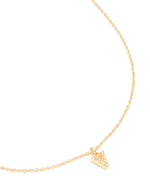 Gold Plated Cubic Zirconia Letter V Necklace