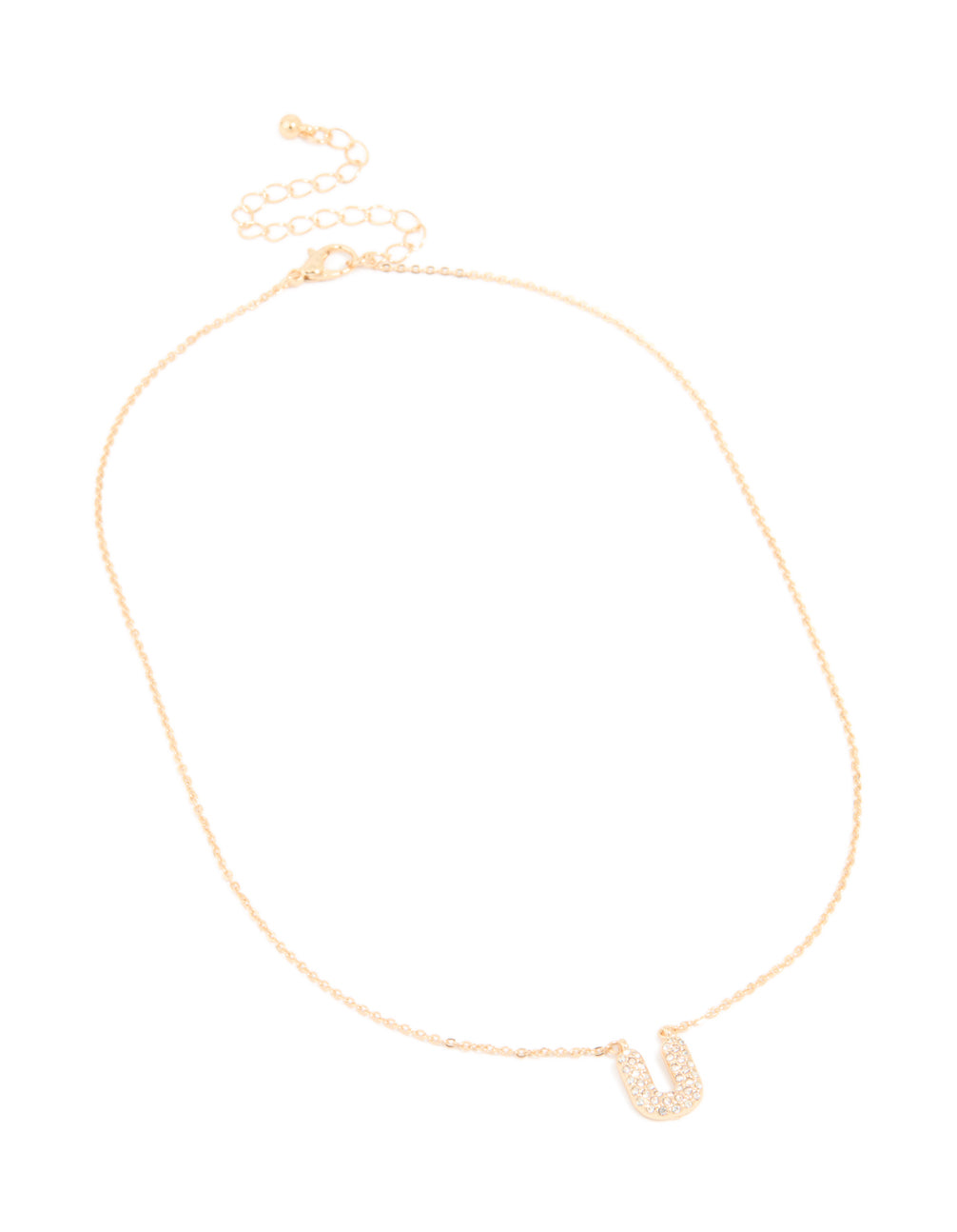 Kids Gold Cubic Zirconia Letter U Necklace
