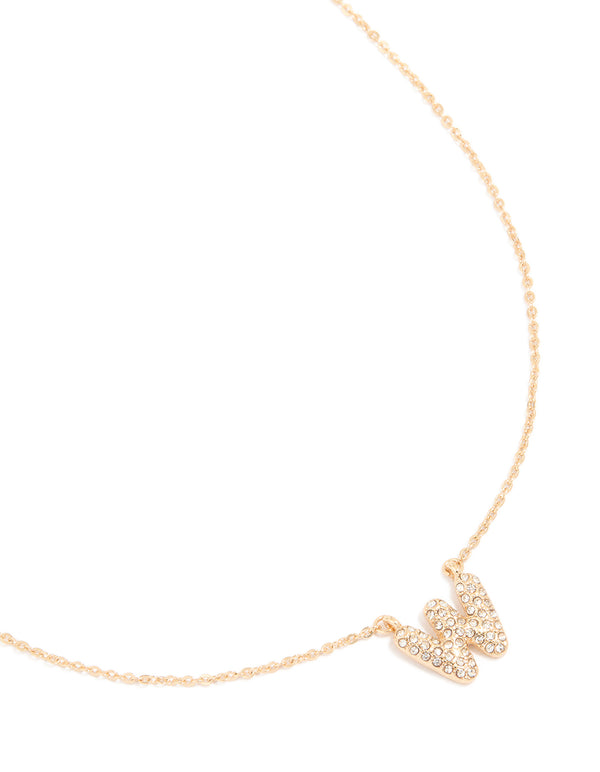 Kids Gold Cubic Zirconia Letter W Necklace