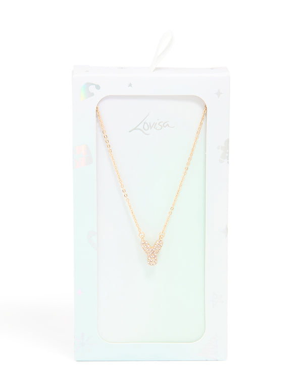 Kids Gold Cubic Zirconia Letter Y Necklace