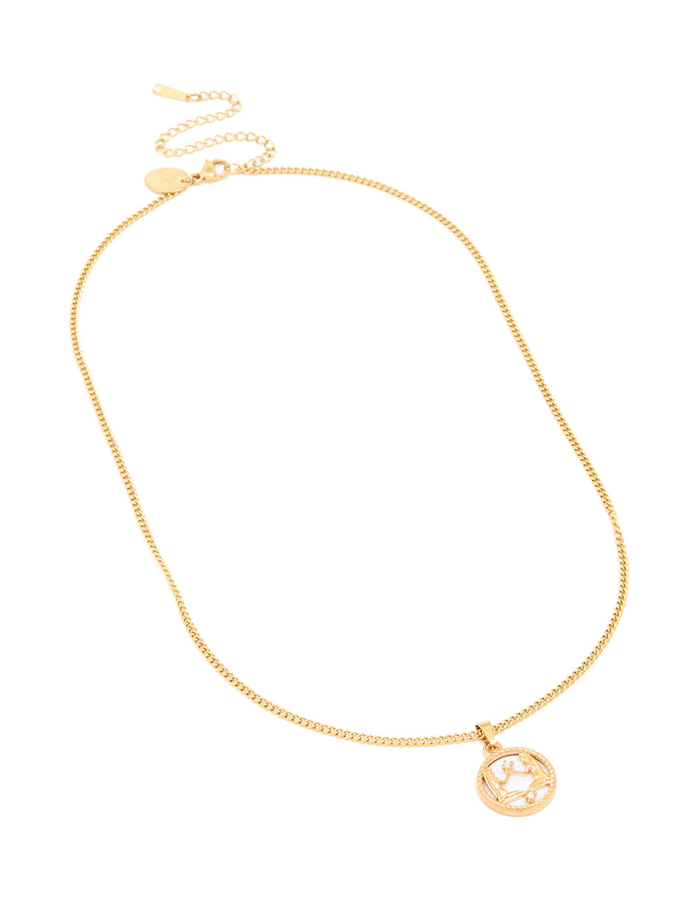 Waterproof Gold Plated Stainless Steel Circle Gemini Zodiac Sign Necklace