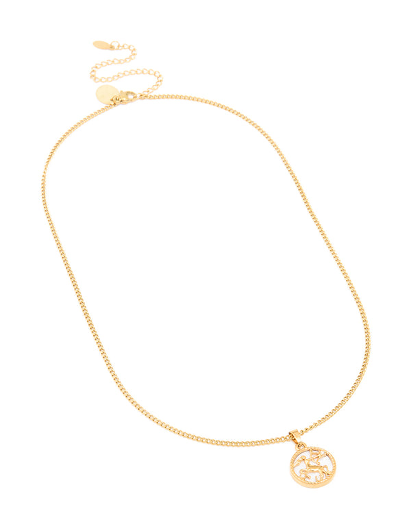 Waterproof Gold Plated Stainless Steel Sagittarius Circle Zodiac Sign Necklace