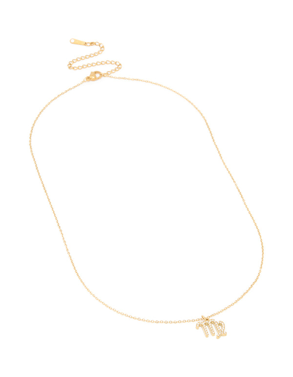 Waterproof Gold Plated Stainless Steel Cubic Zirconia Virgo Zodiac Sign Necklace