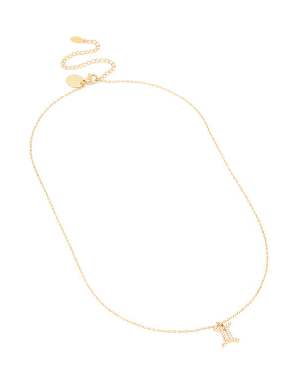 Waterproof Gold Plated Stainless Steel Cubic Zirconia Gemini Zodiac Sign Necklace