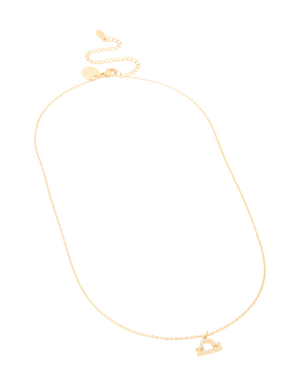 Waterproof Gold Plated Stainless Steel Cubic Zirconia Libra Zodiac Sign Necklace