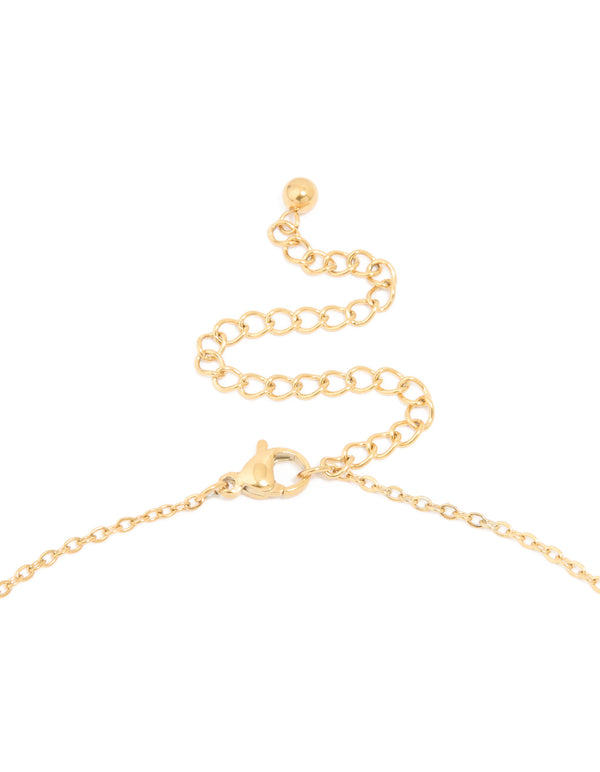 Discover the waterproof gold plated stainless steel mini bubble letter M initial pendant necklace in dainty style clasp detail view