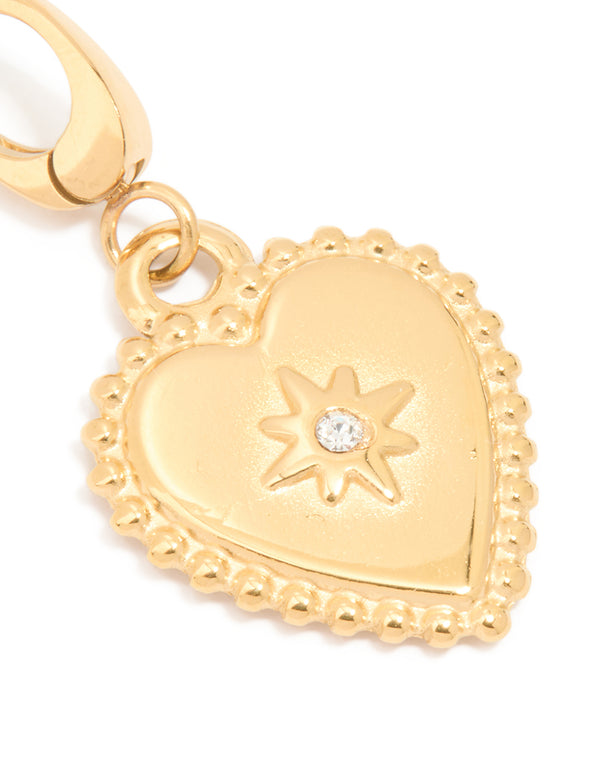 Waterproof Gold Plated Stainless Steel Diamante Heart Beaded Charm