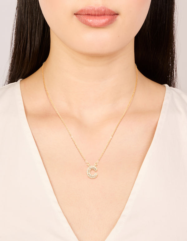 Kids Gold Cubic Zirconia Letter C Necklace