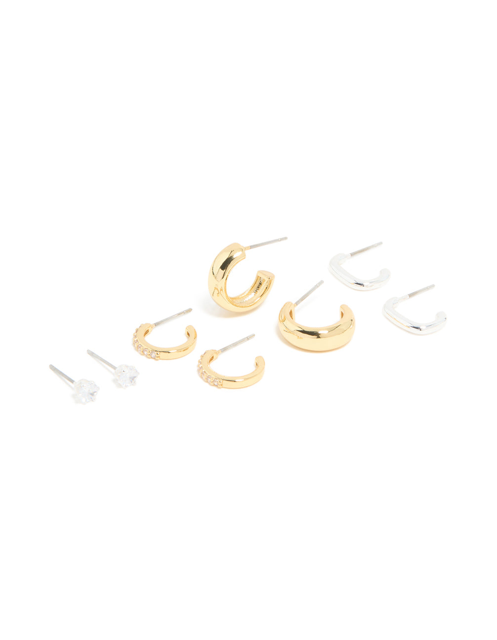 Mixed Metal Brass Cubic Zirconia Stud & Hoop Earrings 3-Pack