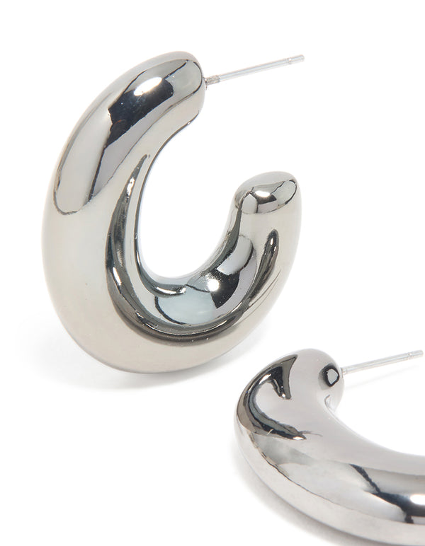 Gunmetal Silver Small Chubby Hoop Earrings
