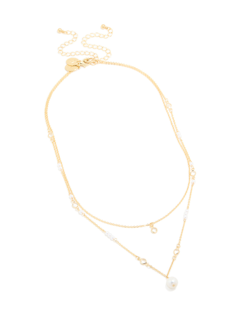 Gold Plated Cubic Zirconia & Pearl Layered Necklace