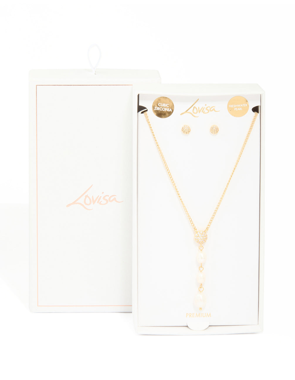 Gold Plated Cubic Zirconia Freshwater Pearl Drop Earrings & Necklace Set