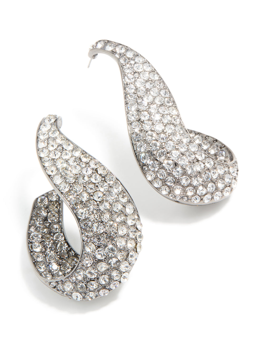 Gunmetal Silver Diamante Wavy Hoop Earrings