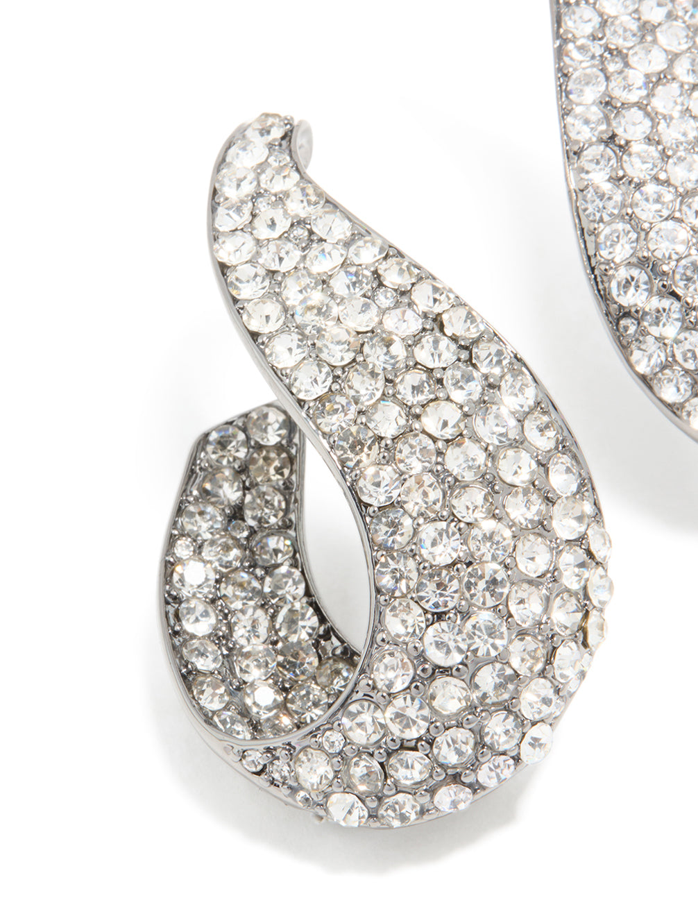Gunmetal Silver Diamante Wavy Hoop Earrings
