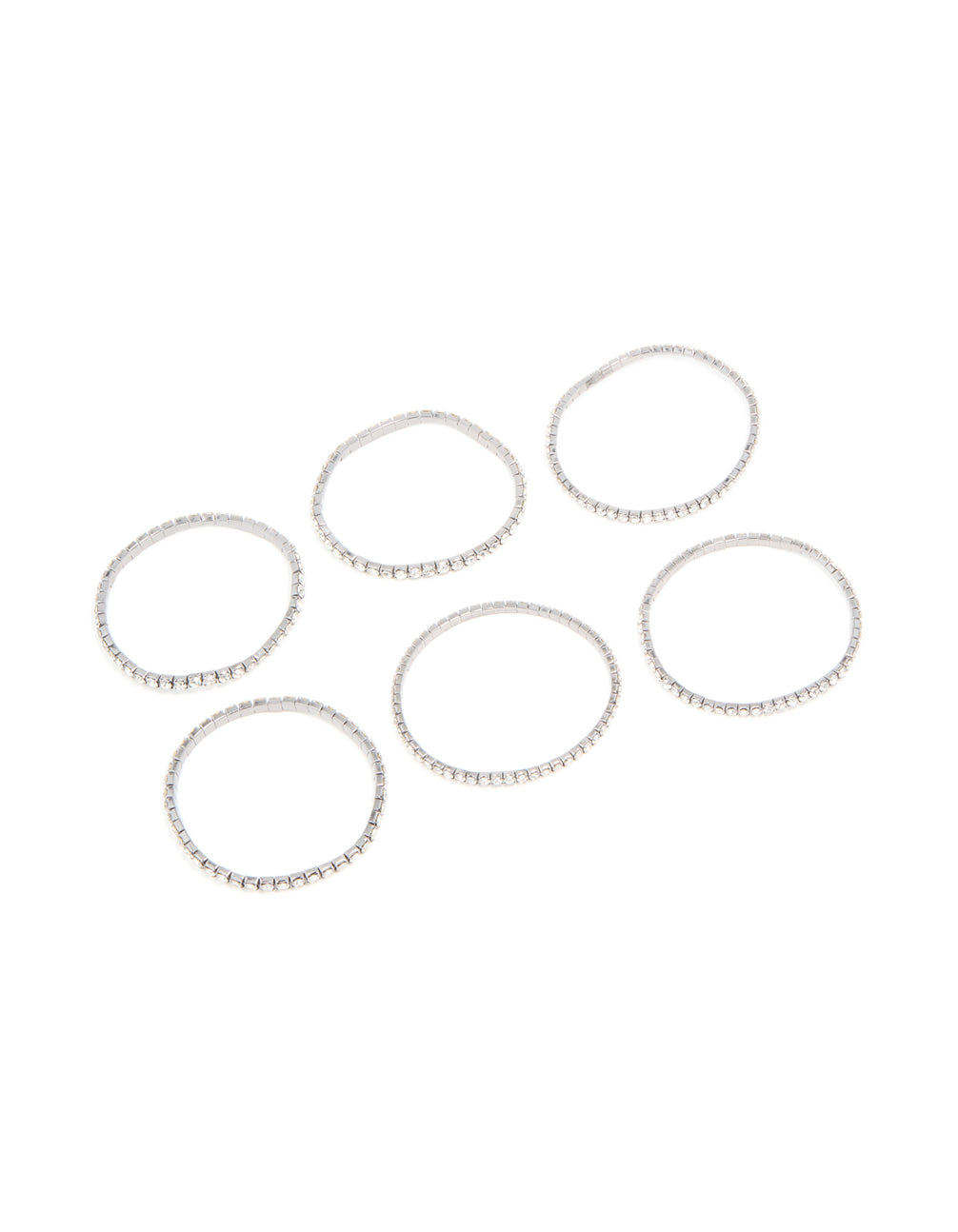 Gunmetal Silver Diamante Stretch Bracelets 6-Pack