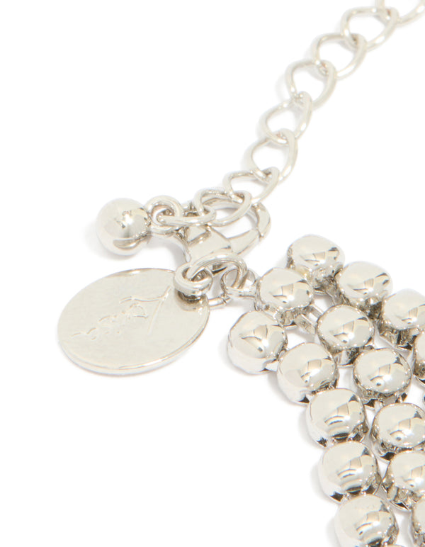 Silver Cubic Zirconia Half Cup Chain Layered Bracelet