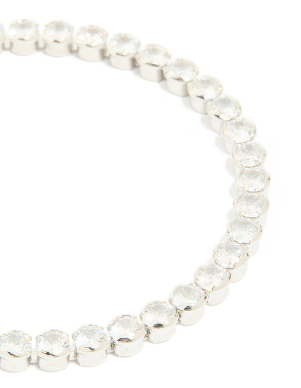 Silver Cubic Zirconia Circle Bezel Tennis Bracelet
