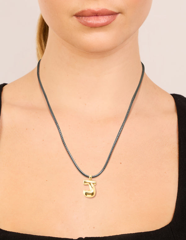 Waterproof Gold Plated Stainless Steel Large Bubble Letter J Cord Necklace