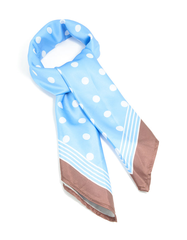 Blue & White Polka Dot Print Fabric Scarf