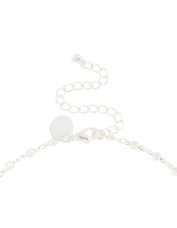 Silver Plated Cubic Zirconia Round Dainty Chain Necklace