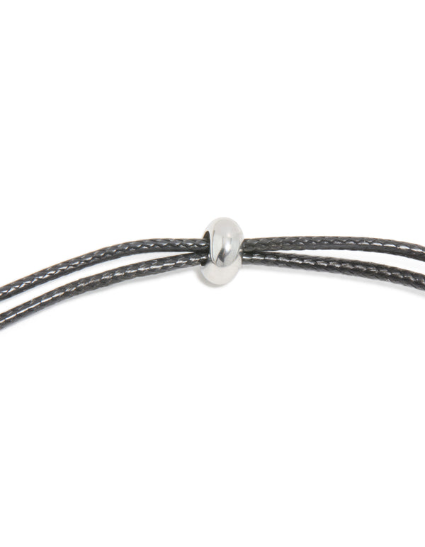 Designed waterproof pendant stainless steel cord necklace in silver and dimgrey clasp detail view