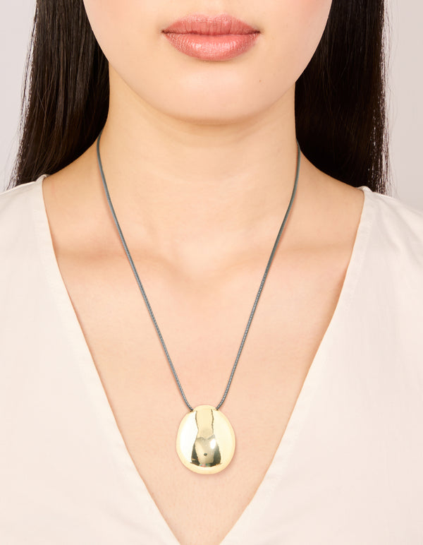 Waterproof Gold Plated Stainless Steel Dome Droplet Pendant Cord Necklace