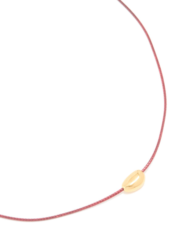 Waterproof Gold Plated Stainless Steel Miini Pebble Pendant Pink Cord Necklace