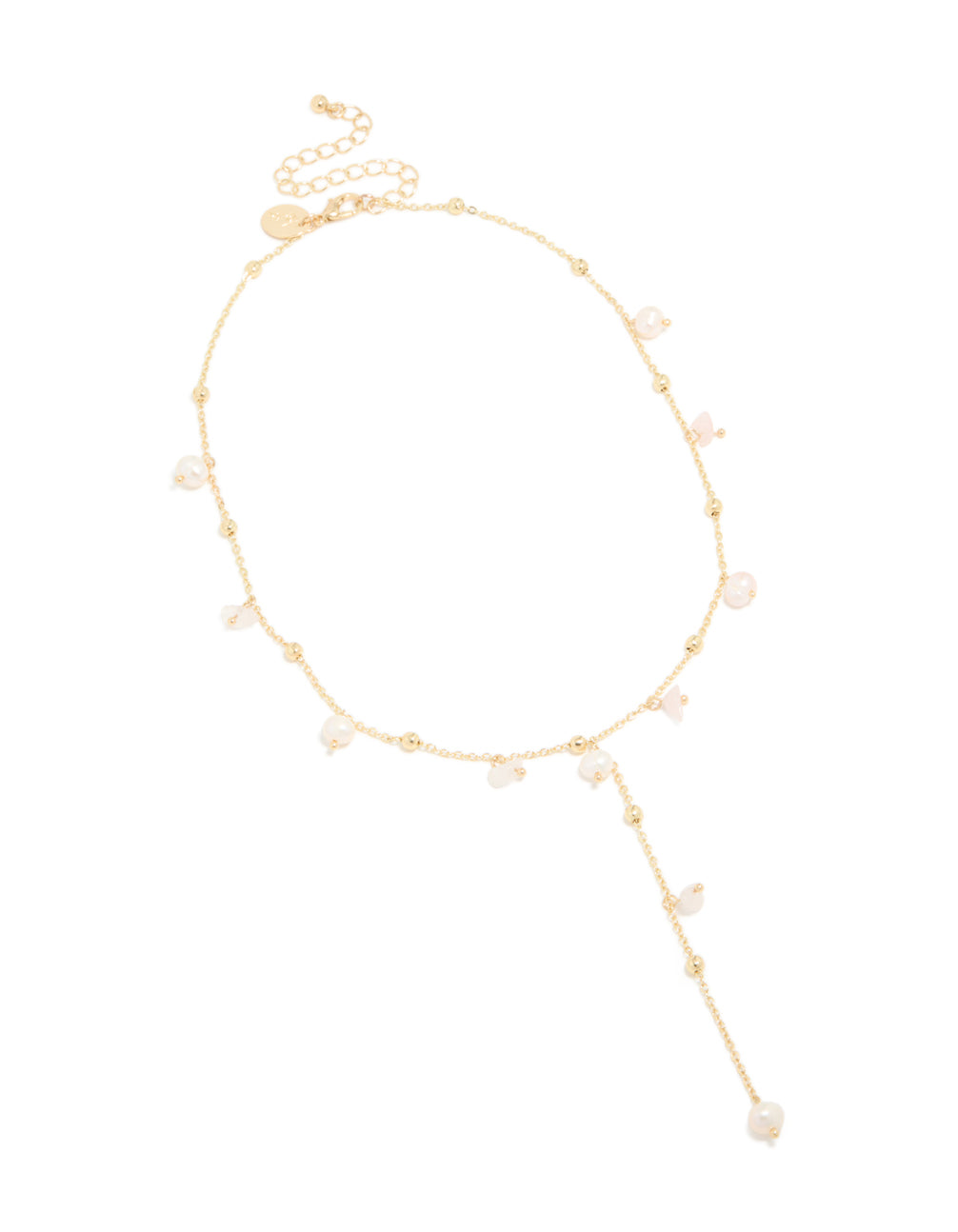 Gold Plated Freshwater Pearl & Pink Rose Quartz Semi Precious Stone Chip Necklace