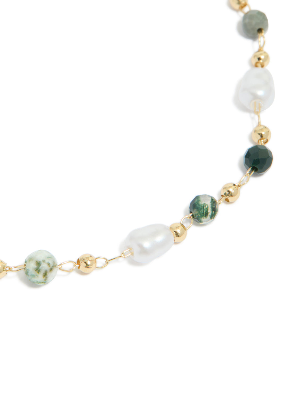Gold Plated Green Semi Precious & Pearls Bracelet