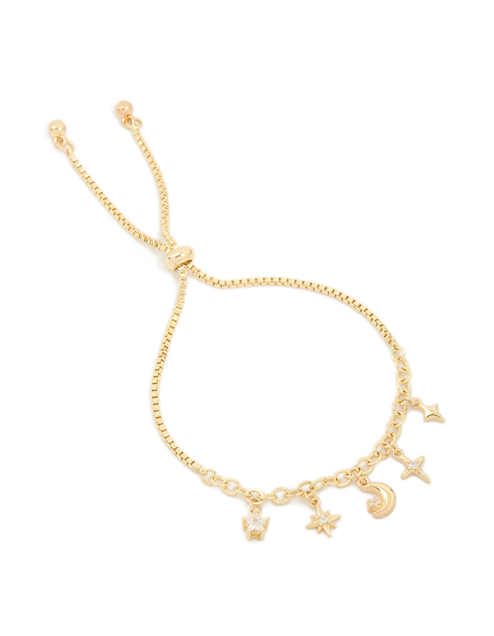 Gold Plated Cubic Zirconia Celestial Charms Toggle Bracelet