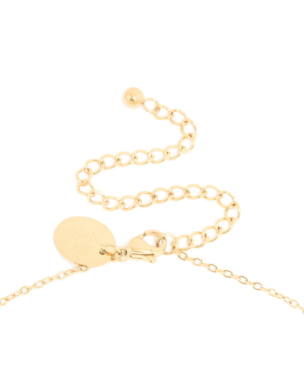 Detailed view of waterproof march birth flower daffodil pendant necklace in gold plated stainless steel clasp detail view