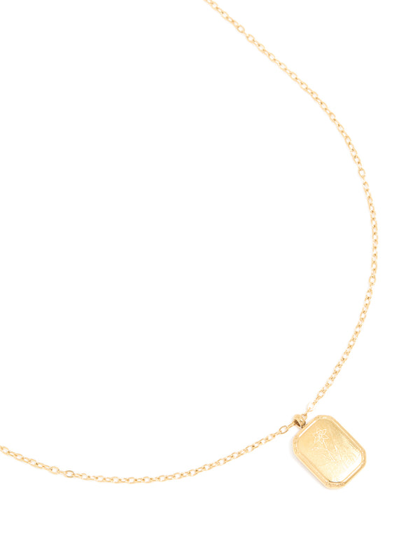 Showcasing a waterproof march birth flower daffodil pendant necklace in gold plated stainless steel front view