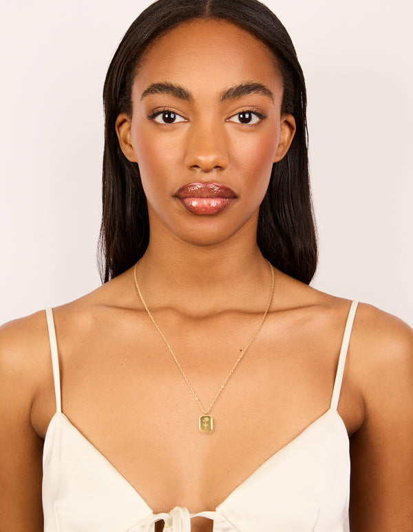 Waterproof birth flower June rose necklace in gold plated stainless steel on model view