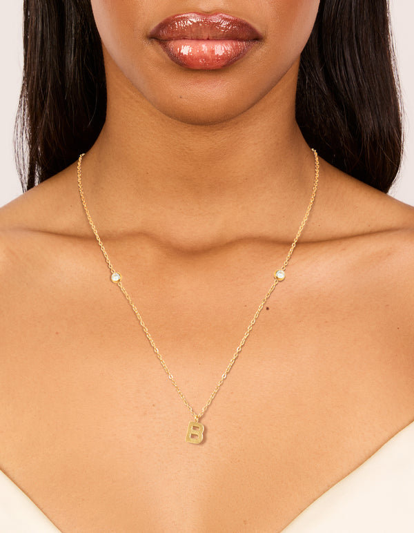 Waterproof Gold Plated Stainless Steel Letter B Dainty Pendant Necklace