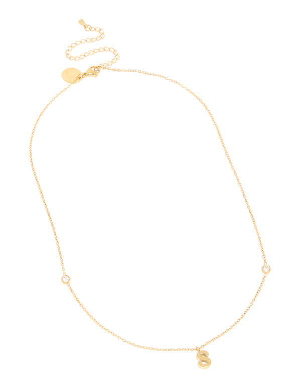 Waterproof Gold Plated Stainless Steel Letter S Dainty Pendant Necklace