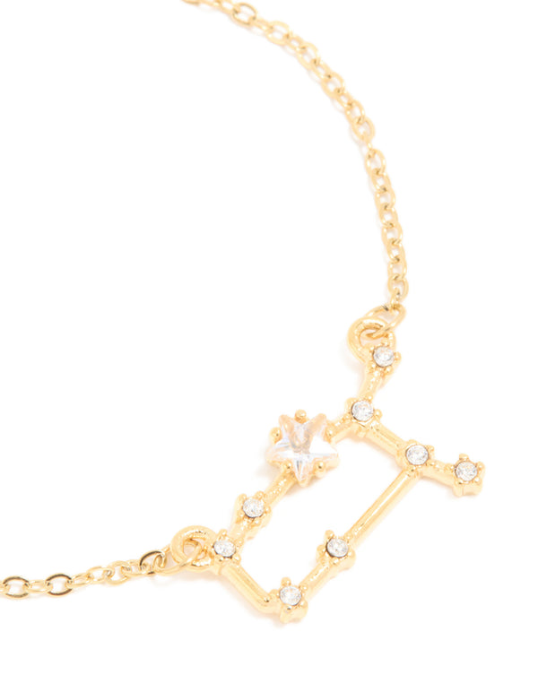 Waterproof Gold Plated Stainless Steel Cubic Zirconia Gemini Zodiac Sign Bracelet