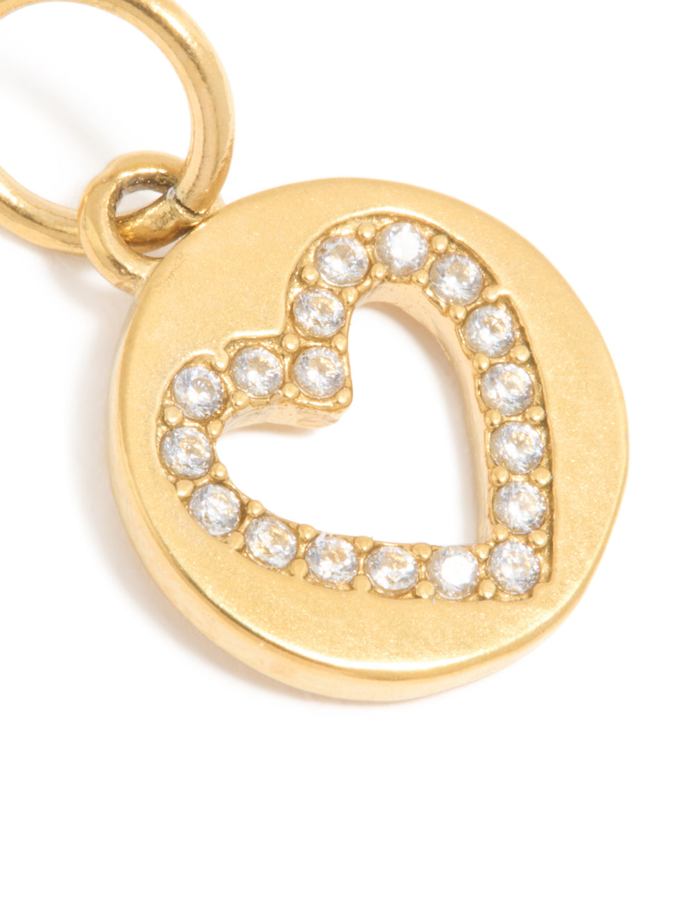 Waterproof Gold Plated Stainless Steel Cubic Zirconia Open Heart Disc Charm