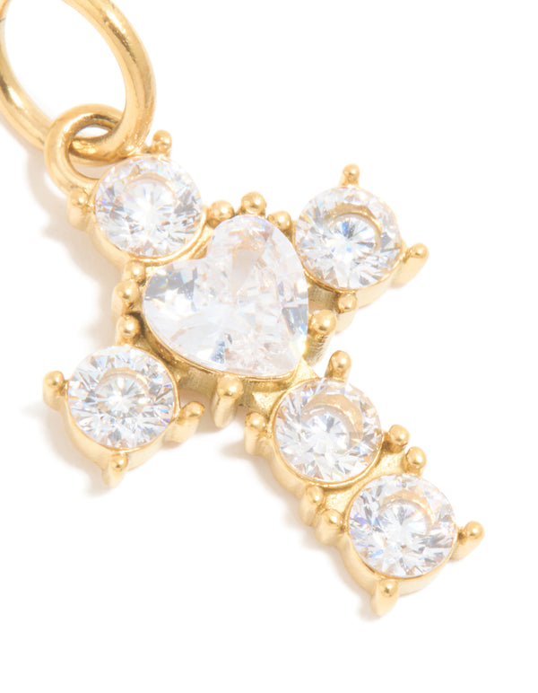 Waterproof Gold Plated Stainless Steel Cubic Zirconia Cross Charm
