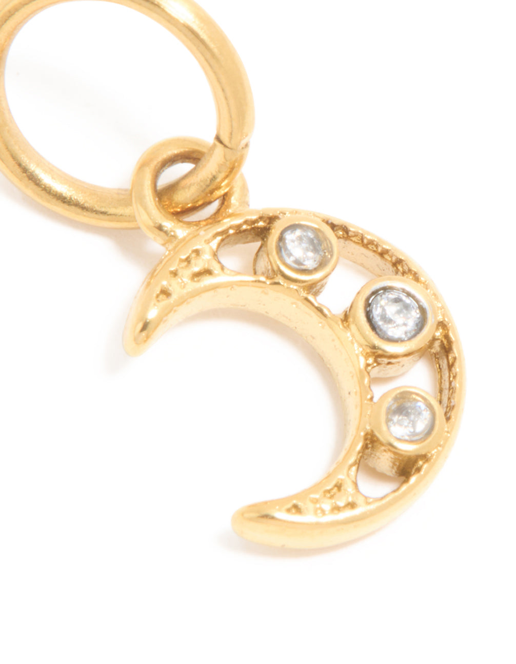 Waterproof Gold Plated Stainless Steel Cubic Zirconia Moon Charm