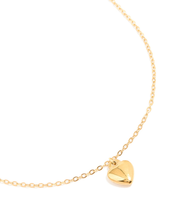 Beautifully crafted waterproof gold plated stainless steel puffy heart pendant necklace close up view