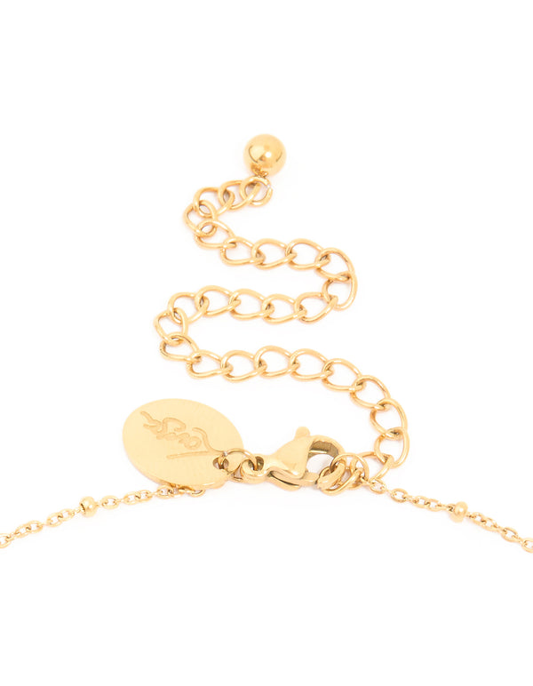 Discover the waterproof gold plated stainless steel clear diamante Mary pendant necklace clasp detail view