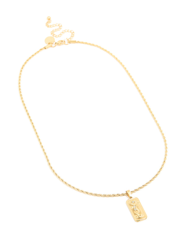 Waterproof Gold Plated Stainless Steel Flower Tab Necklace
