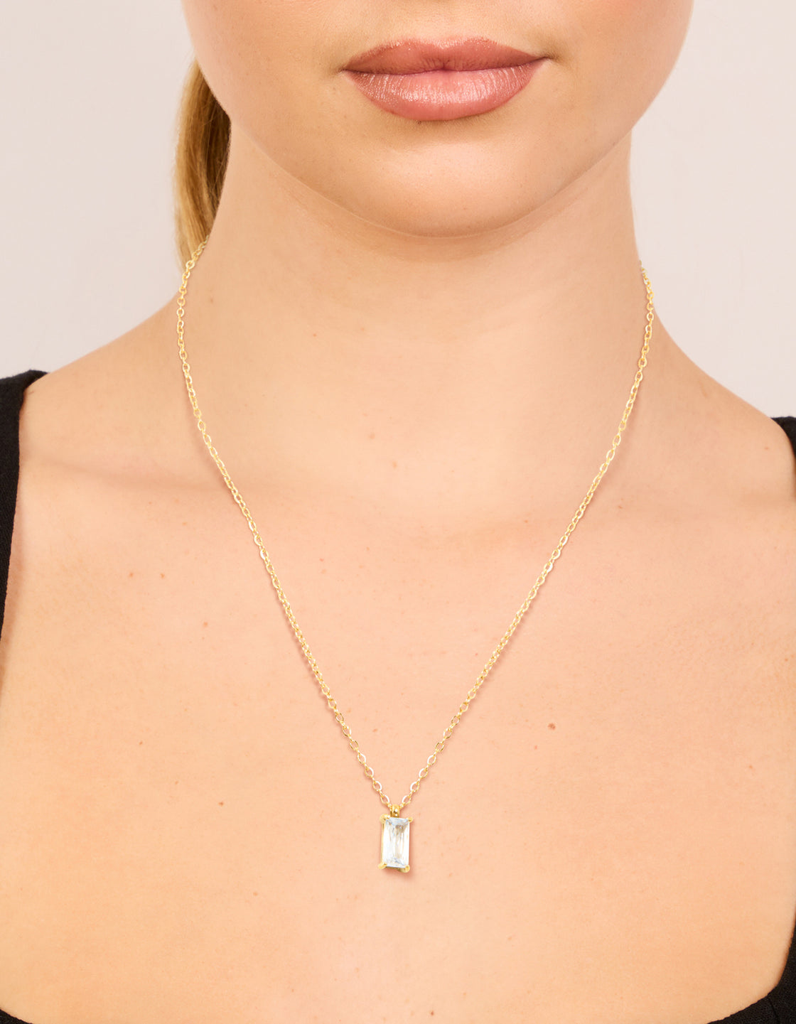 Waterproof Gold Plated Stainless Steel Cubic Zirconia Baguette Pendant Necklace